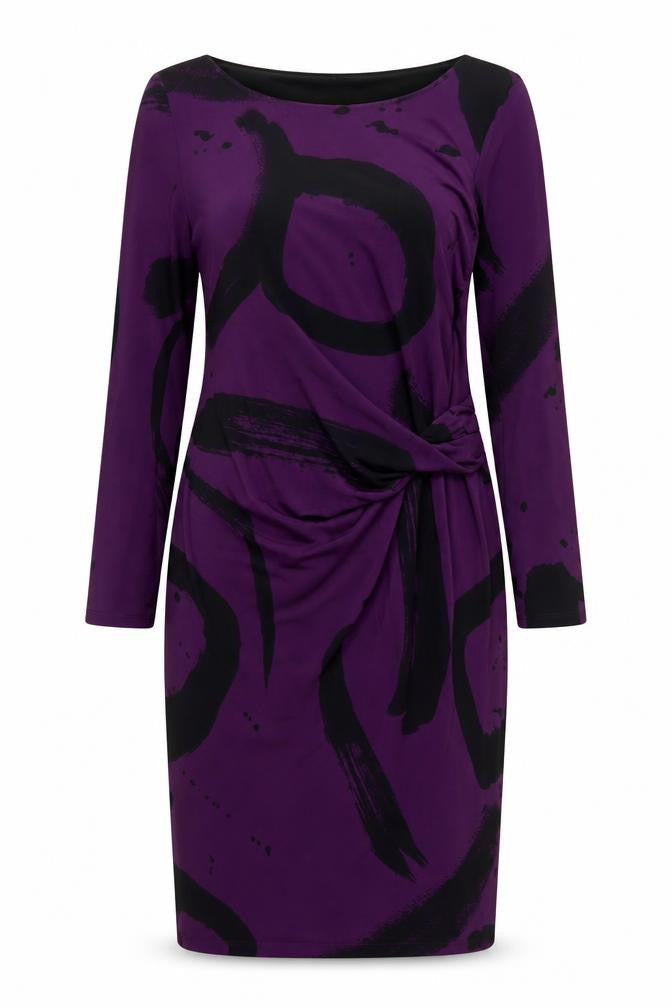 Front view of Betty Jackson Black Women’s Purple Sheath Dress, size UK 16, Ruched