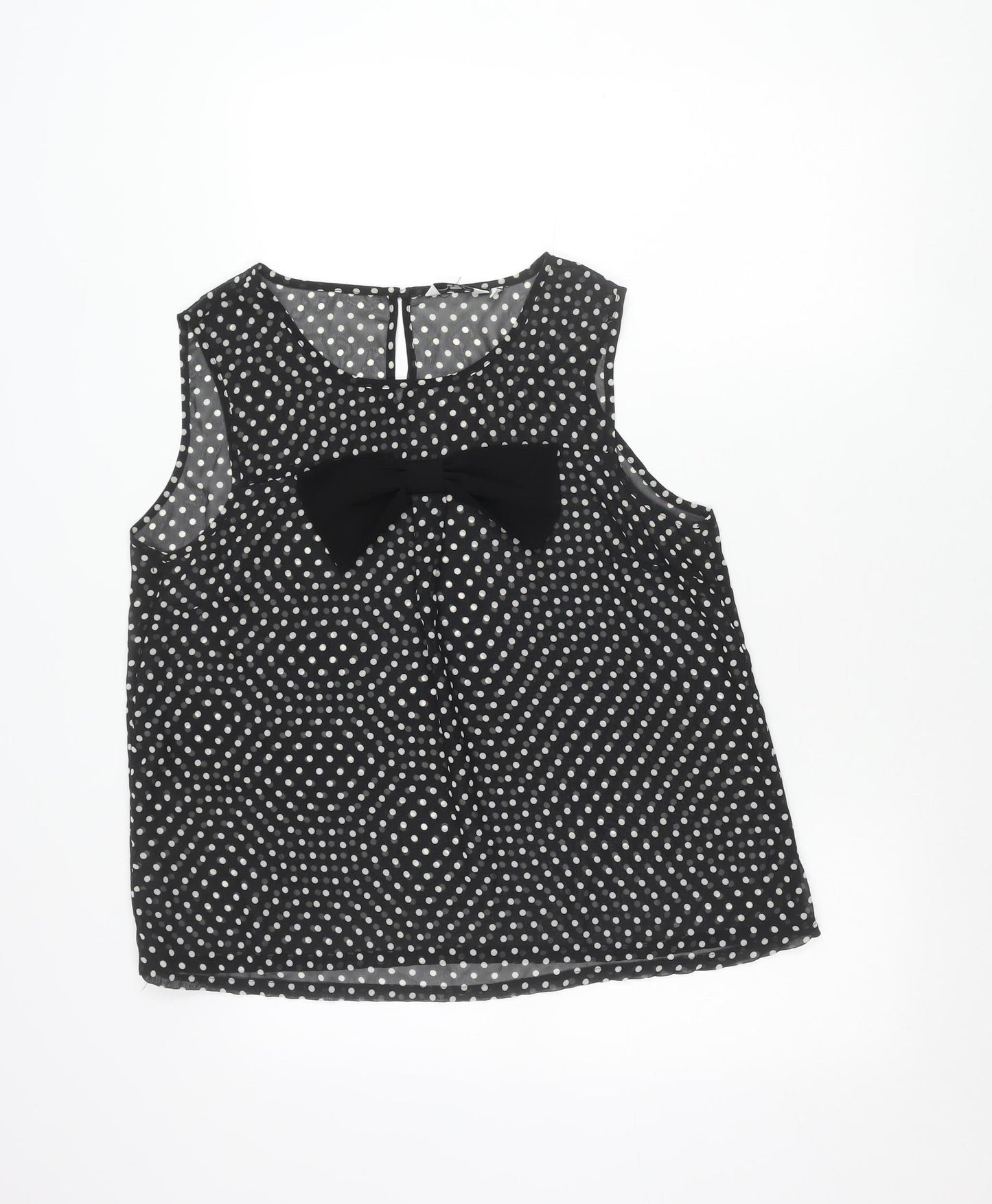 New Look Womens Black Polka Dot Bow Blouse Size 16 Sleeveless