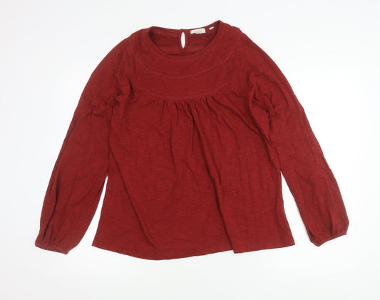 Fat Face Womens Red Cotton Modal Blouse UK 12 Long Sleeve Tunic Top
