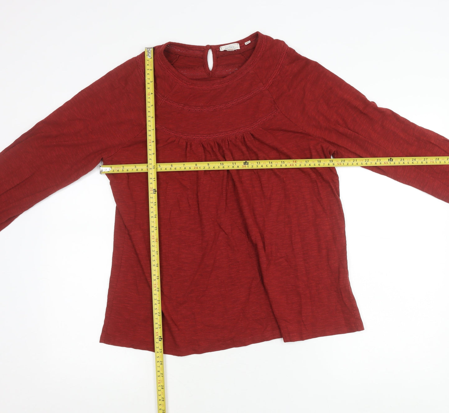 Fat Face Womens Red Cotton Modal Blouse UK 12 Long Sleeve Tunic Top