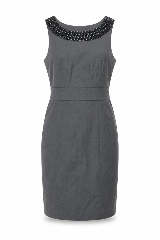 H&M Women’s Grey Sheath Dress Size 10 Sleeveless Beaded Neckline