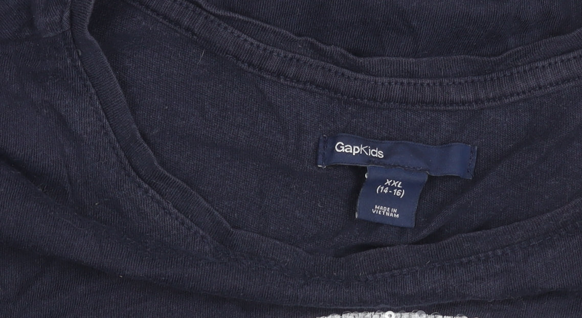 Gap Kids Girls Blue Sequin Music Graphic T-Shirt 14-16 Years