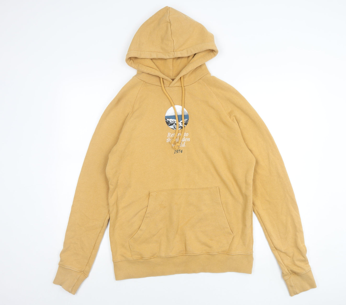 Pull & Bear Men’s Beige Pullover Hoodie S Graphic Print Cotton