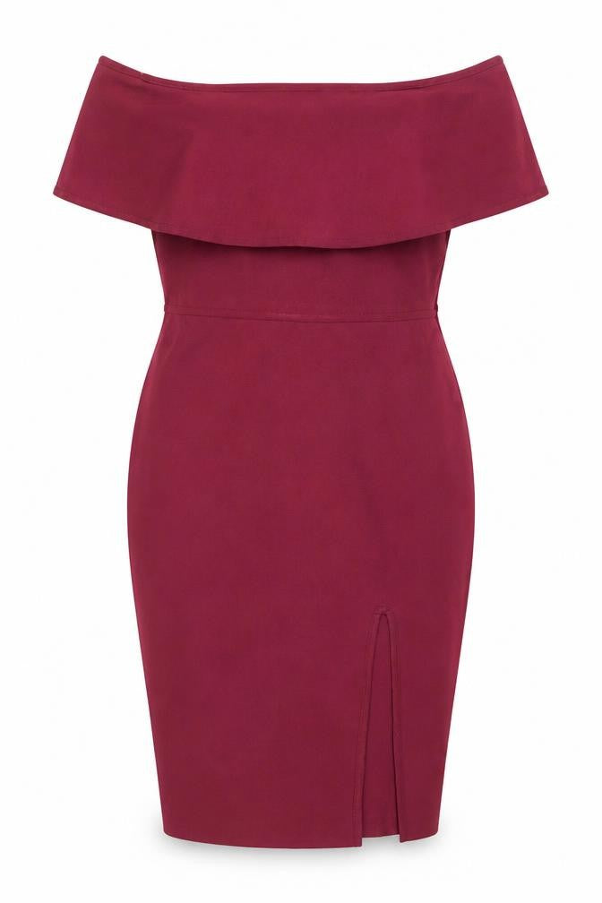 M Women Red Off Shoulder Bodycon Knee Length Dress Size 12