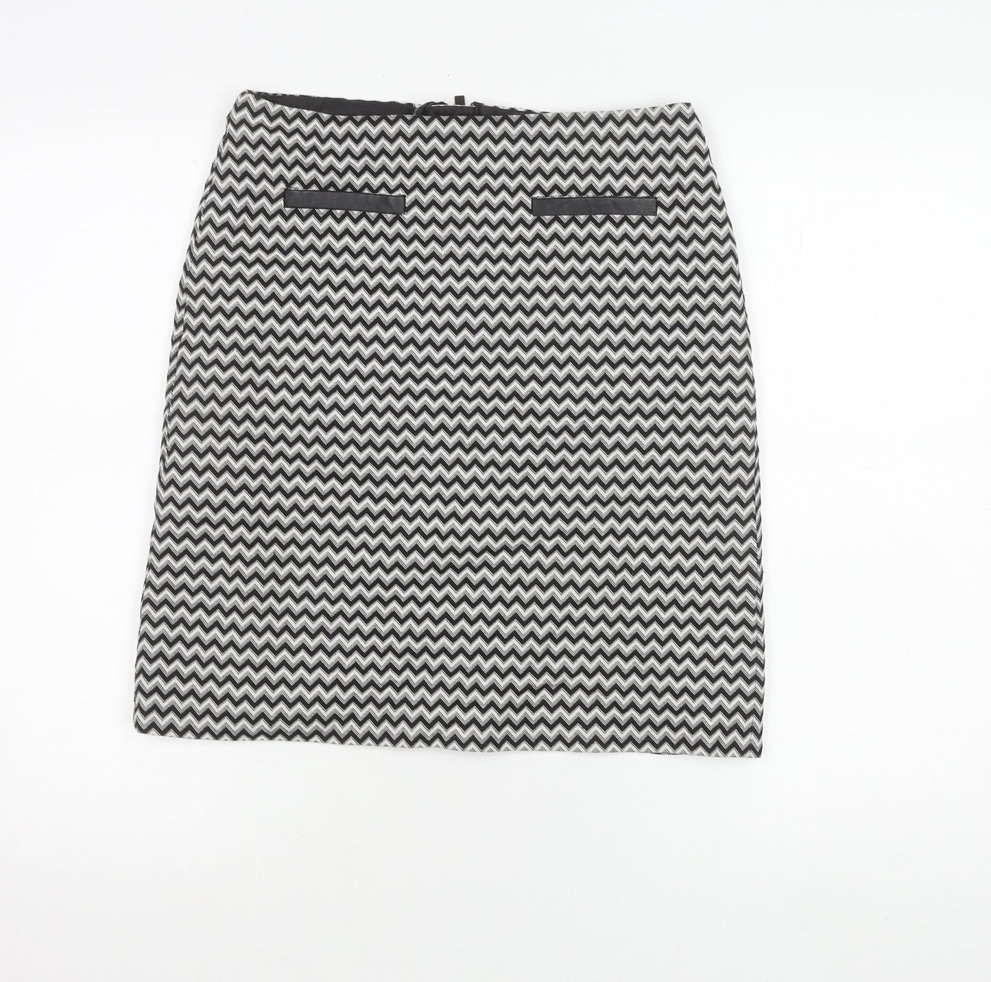 Marks and Spencer Womens Black Size 8 Pencil Skirt Geometric Tweed
