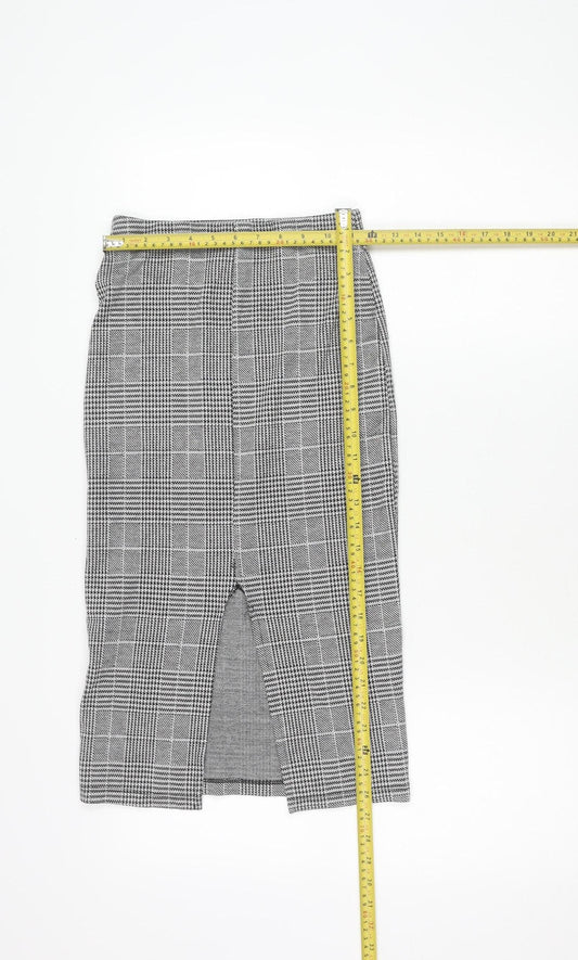 H&M Women's XS Black Grey Check Pencil Skirt Stretch Workwear