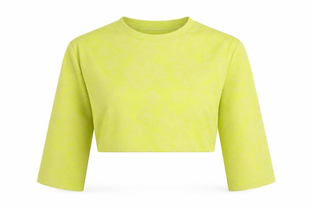 Front view of ASOS Women’s Yellow Floral Crop Top UK 8 Slim Fit 3/4 Sleeve