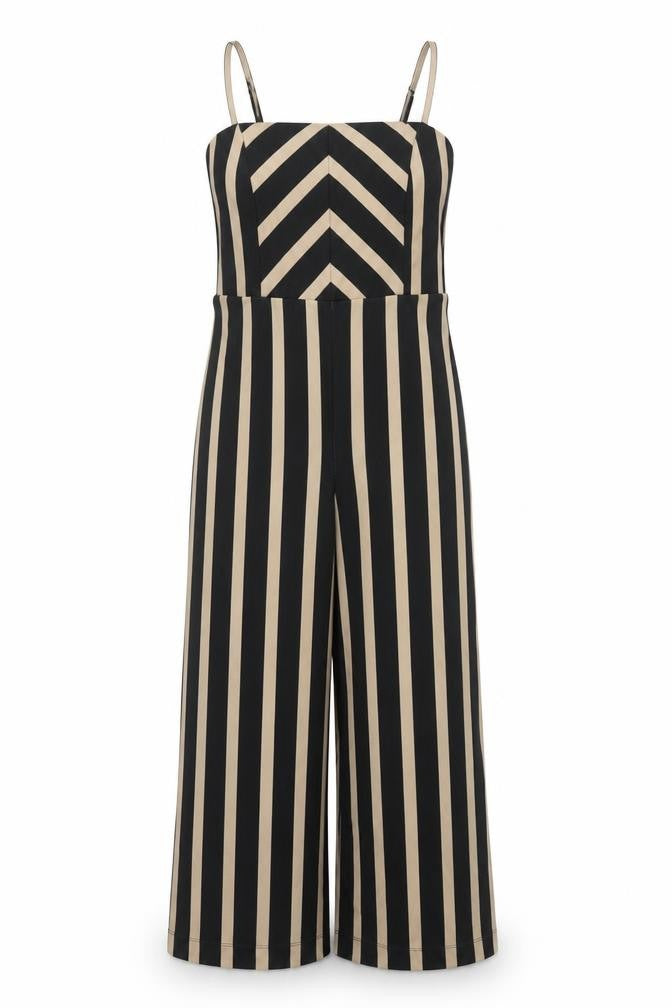 New Look Women’s Black Beige Striped Wide-Leg Jumpsuit Size 10