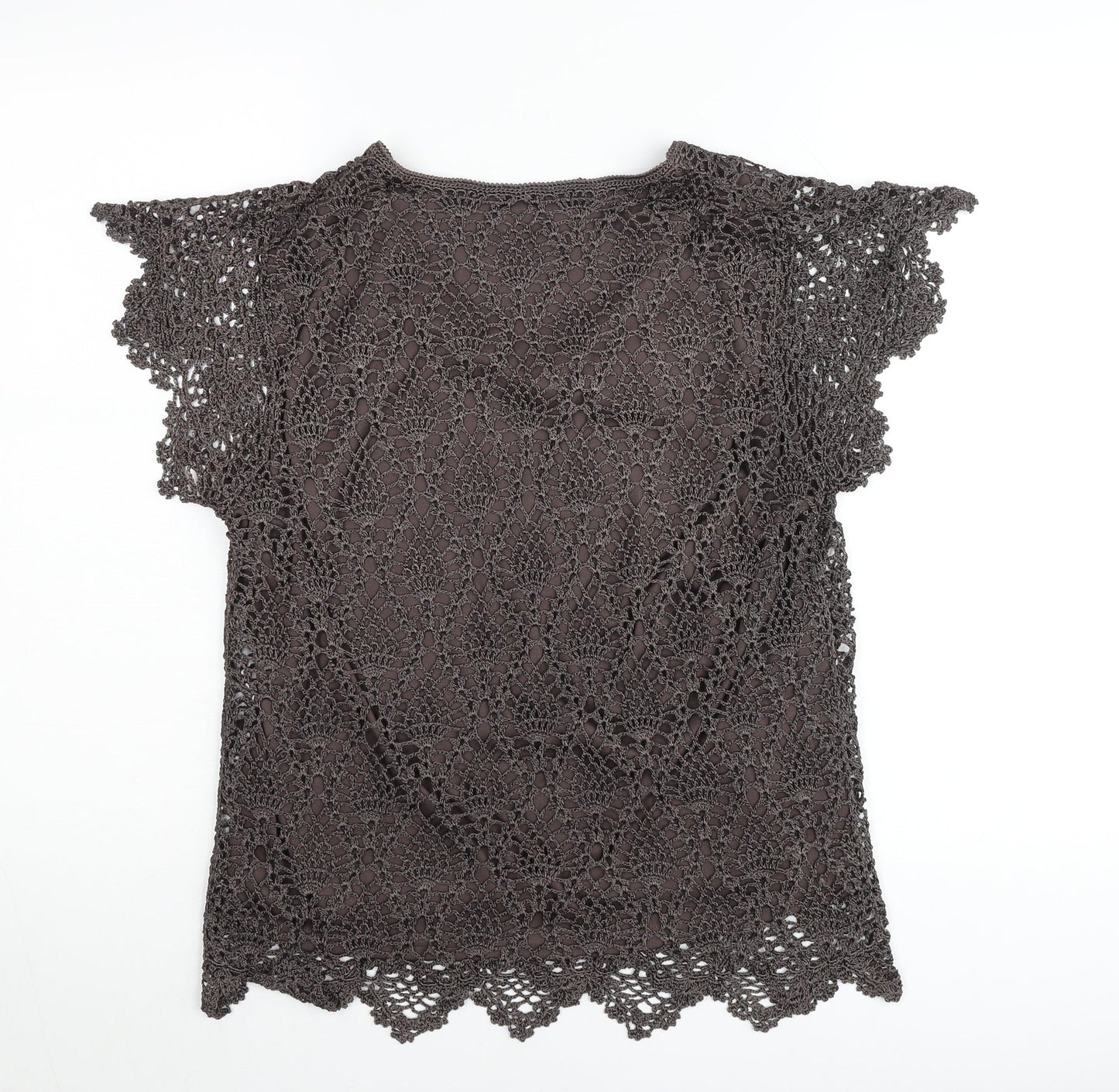 Viyella Women’s Brown Crochet Tunic Blouse Size L Scoop Neck