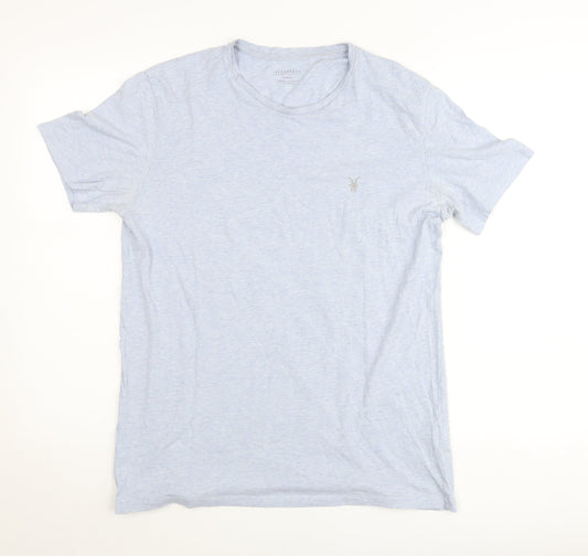 AllSaints Women Blue Small Cotton Basic Short Sleeve T-Shirt