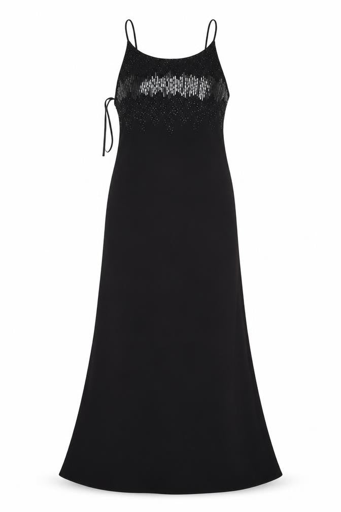 Chelsea Nites Women’s Black Beaded Slip Dress Size 14 Formal Long
