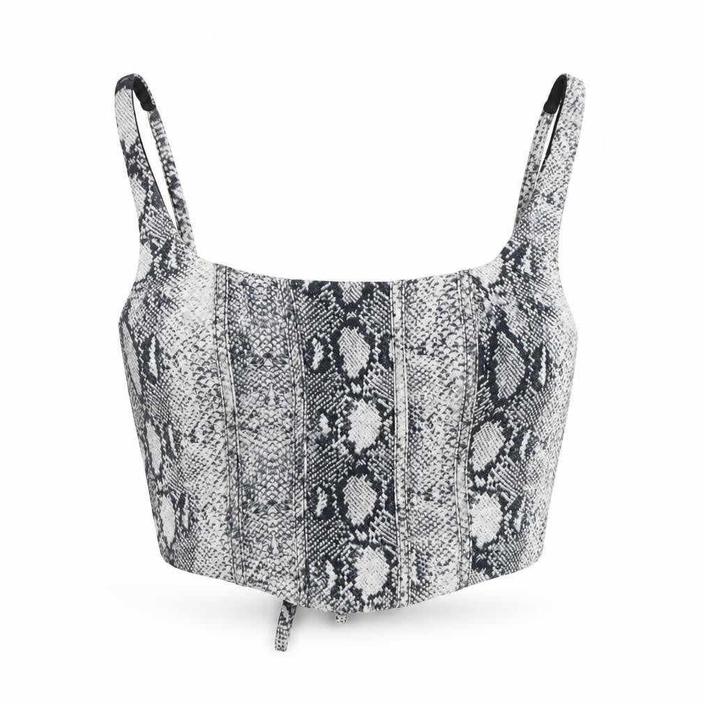 Pink Vanilla Women’s Grey Snake Print Cropped Tank Top UK S