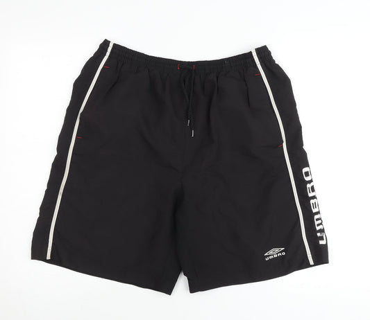 Umbro Men’s Black Sports Shorts L Elastic Waist Drawstring