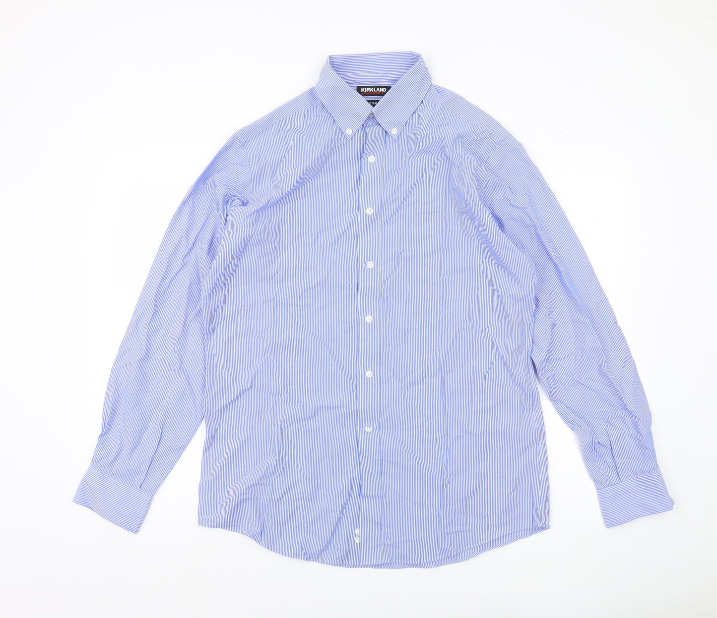 Kirkland Signature Men’s Blue Striped Shirt Size 16 Slim Fit Long Sleeve