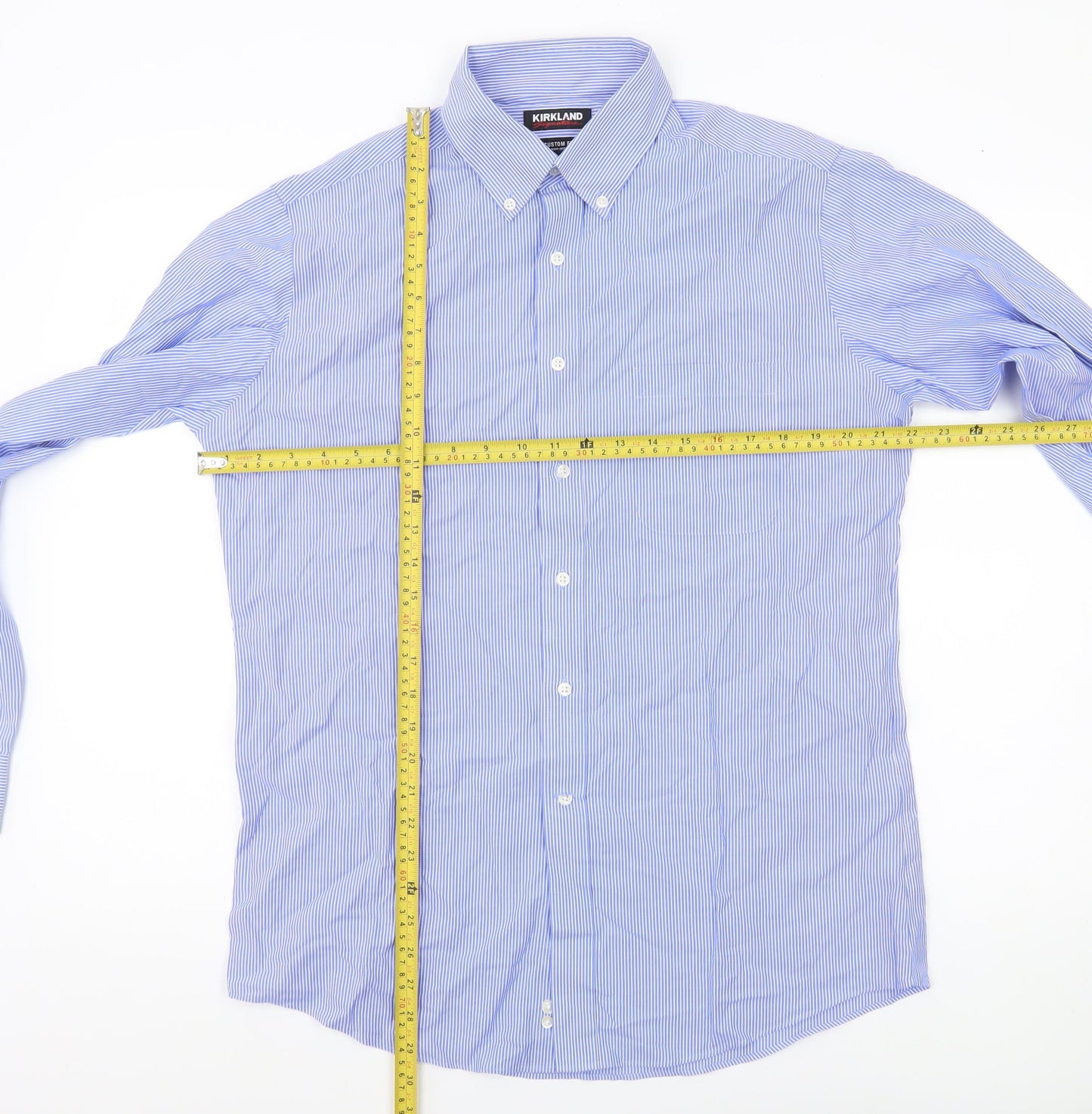 Kirkland Signature Men’s Blue Striped Shirt Size 16 Slim Fit Long Sleeve