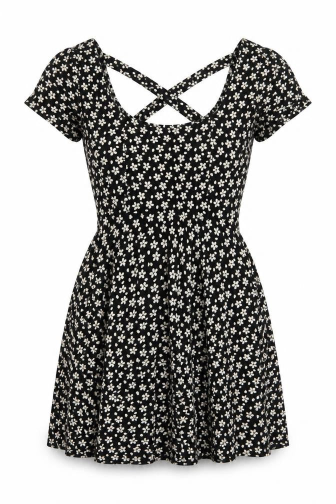 Front view of Cooperative Women’s Black Floral Skater Mini Dress XS