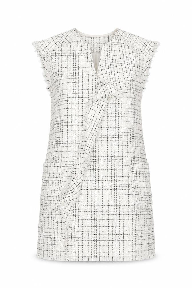 Zara Women White Check Sleeveless Shift Dress Size S Workwear