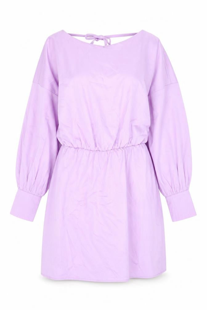 Front view of In The Style Women Purple, size 10, Shift Dress Long Balloon Sleeve V-Neck