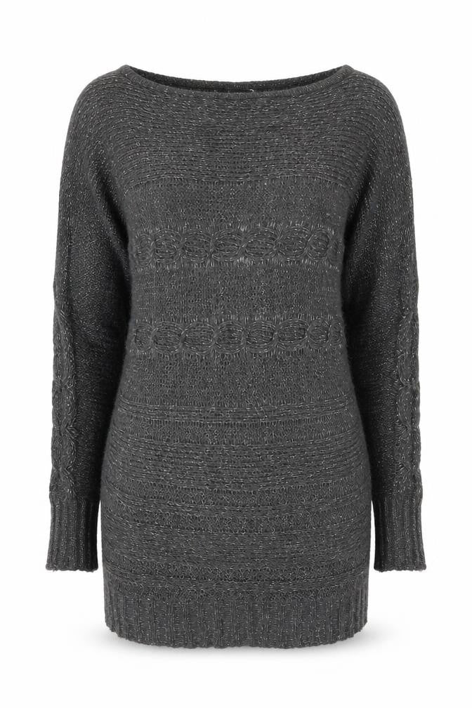 Redoute Women’s Grey Metallic Knit Jumper Size 8 Scoop Neck Pullover
