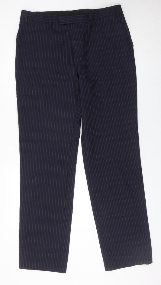 Jaeger Men’s Blue Pinstripe Wool Dress Trousers 36L Regular Fit