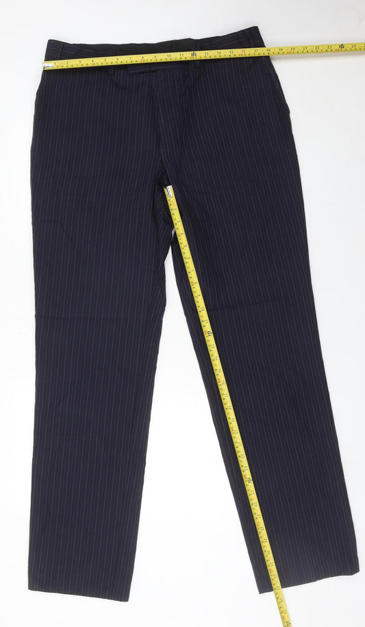 Jaeger Men’s Blue Pinstripe Wool Dress Trousers 36L Regular Fit