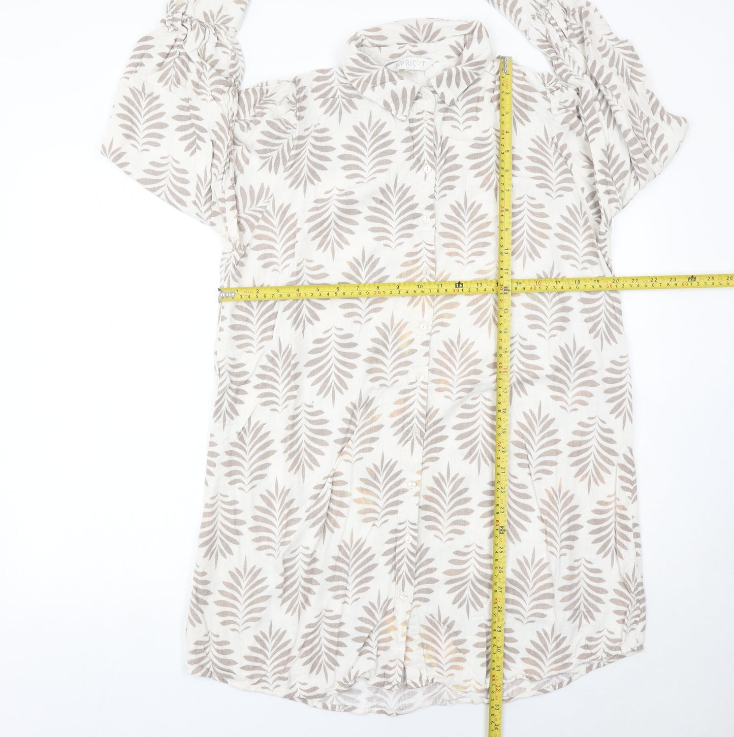 Apricot Women’s Ivory Shirt Dress Size 16 Linen Blend Puff Sleeve