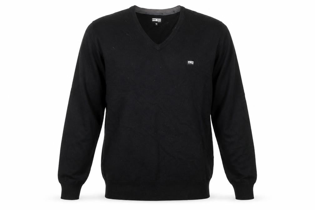 Henleys Men Black XL V-Neck Cotton Jumper Pullover Knitwear