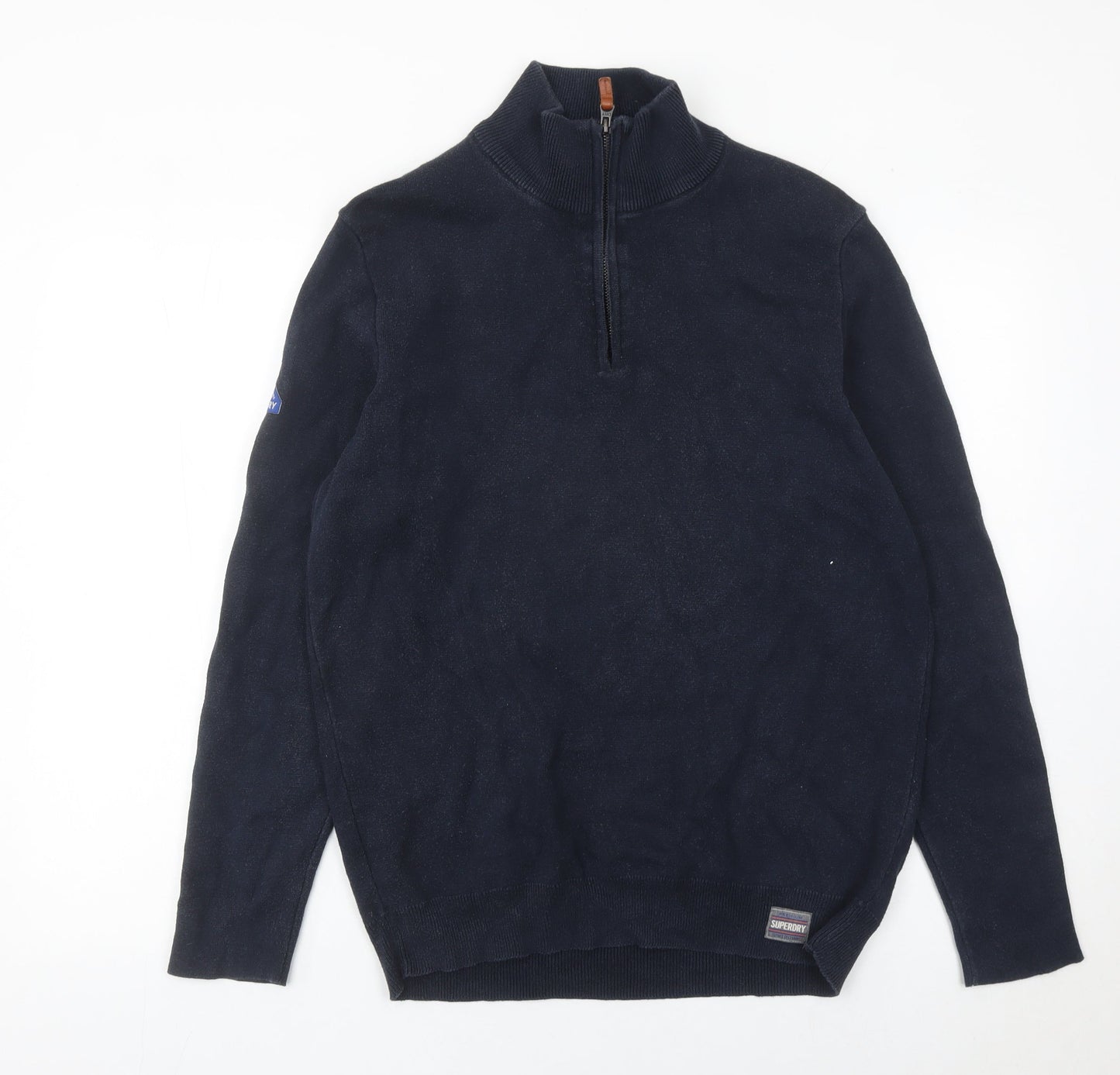 Superdry Men’s Blue XL 1/4 Zip Mock Neck Cotton Jumper
