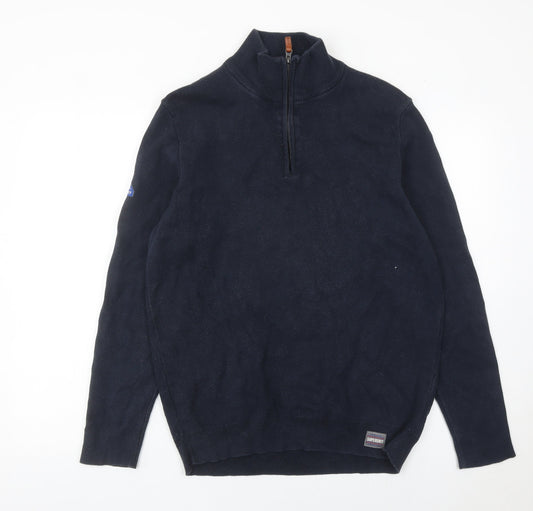 Superdry Men’s Blue XL 1/4 Zip Mock Neck Cotton Jumper