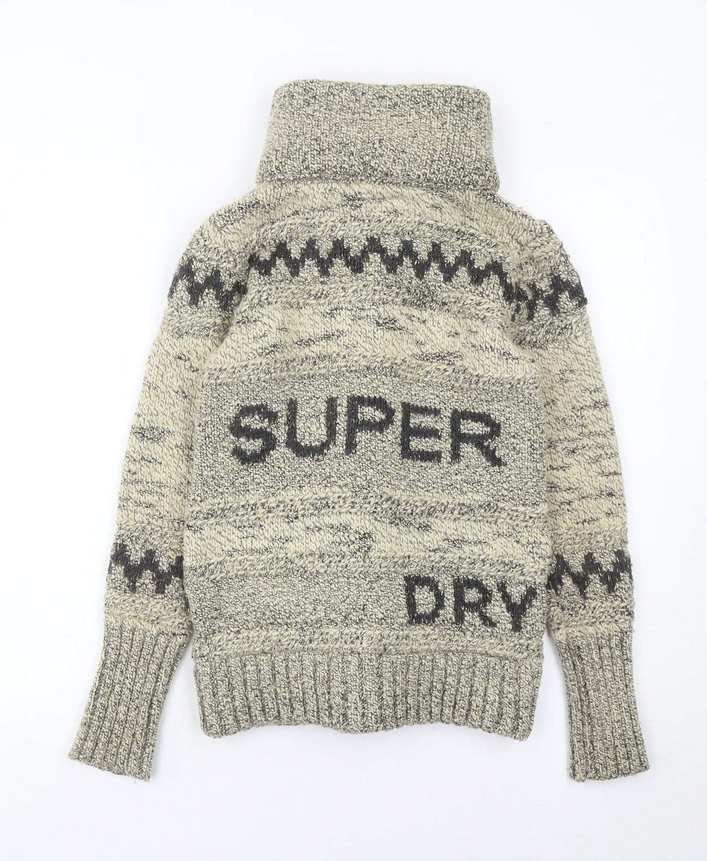 Superdry Womens Beige Geometric Knit Cardigan Jumper Small