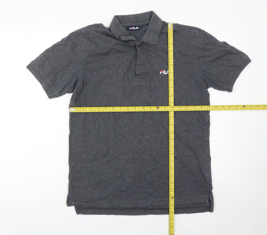 Fila Men's Grey Polo Shirt Size M Regular Fit Cotton Short Sleeve