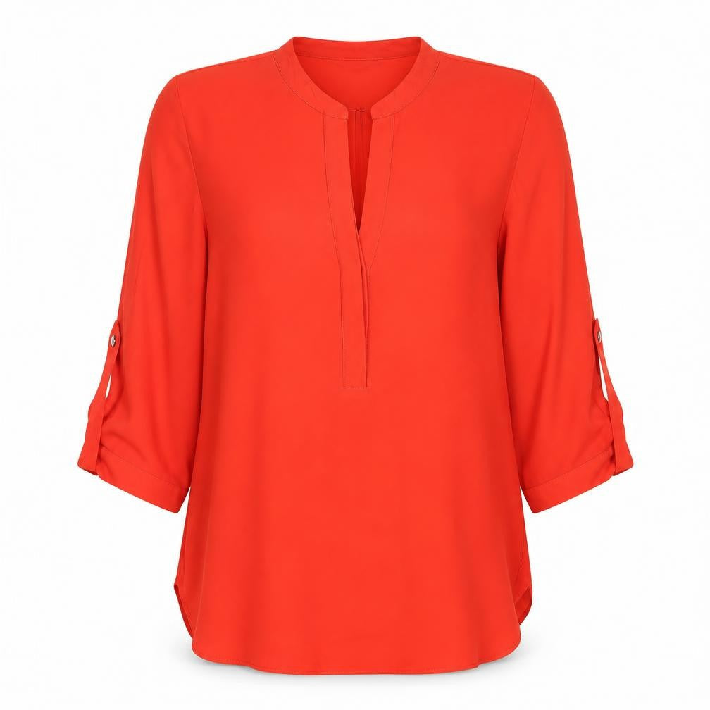 Dorothy Perkins Women’s Red Tunic Blouse Size 8 V-Neck 3/4 Sleeve
