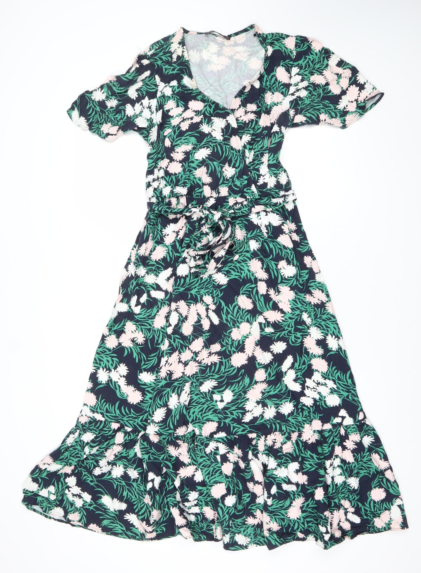 Marks and Spencer Women's Multicoloured Size 8 Floral Midi Fit & Flare Dress