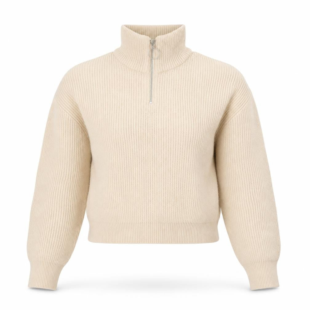 H&M Divided Women’s Beige Roll Neck Ribbed Zip Jumper XS