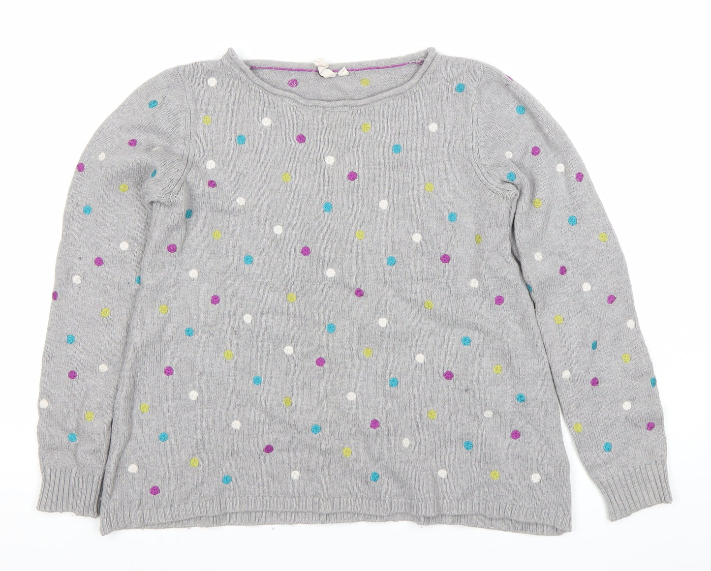 White Stuff Womens Grey Polka Dot Jumper Size 12 Crew Neck Knit