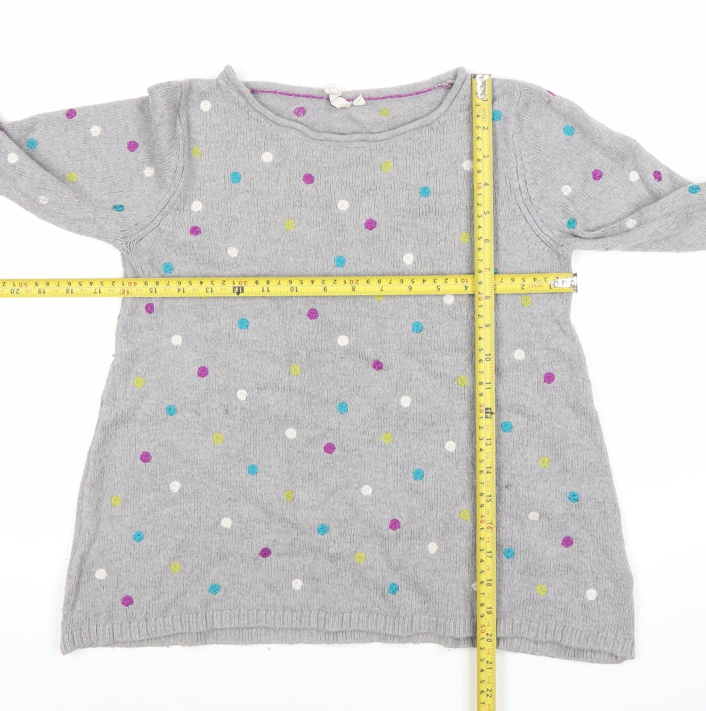 White Stuff Womens Grey Polka Dot Jumper Size 12 Crew Neck Knit