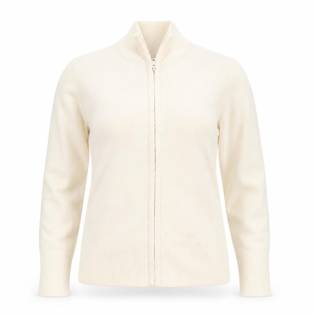 Front view of St. Bernard Women's Ivory Full Zip Mock Neck Jumper Small