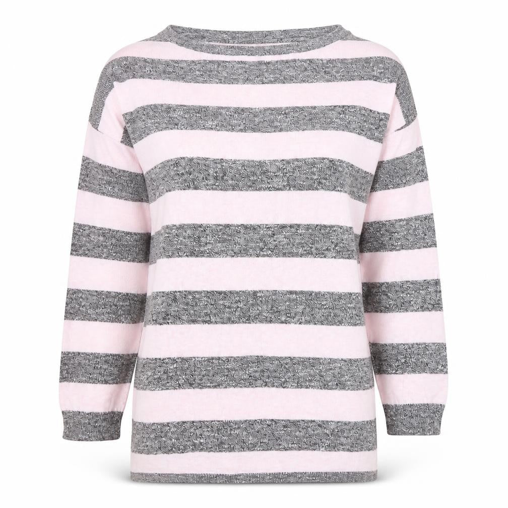 H&M Divided Women’s Grey Pink Striped Boat Neck Jumper Size 8