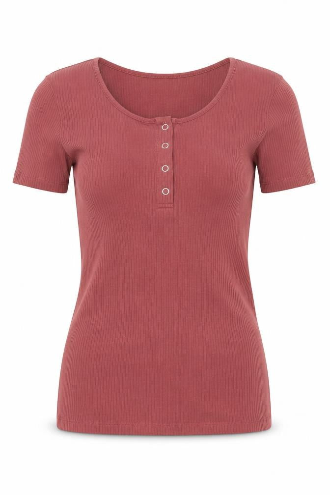 Pieces Women’s Red Scoop Neck Short Sleeve Slim Fit T-Shirt Size M