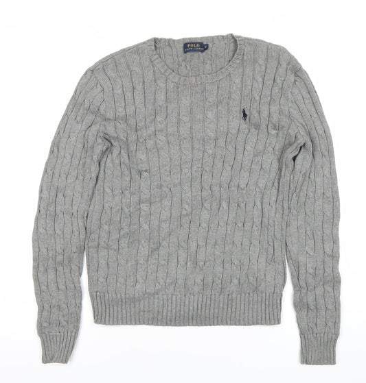 Ralph Lauren Womens Grey M Cable Knit Cotton Pullover Jumper