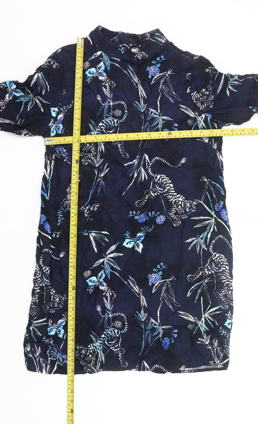 Superdry Womens Blue Tigers Print Shift Dress Size 12 Long Sleeve