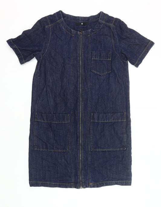 Very Women’s Blue Denim Knee Length Zip Shirt Dress Size 10