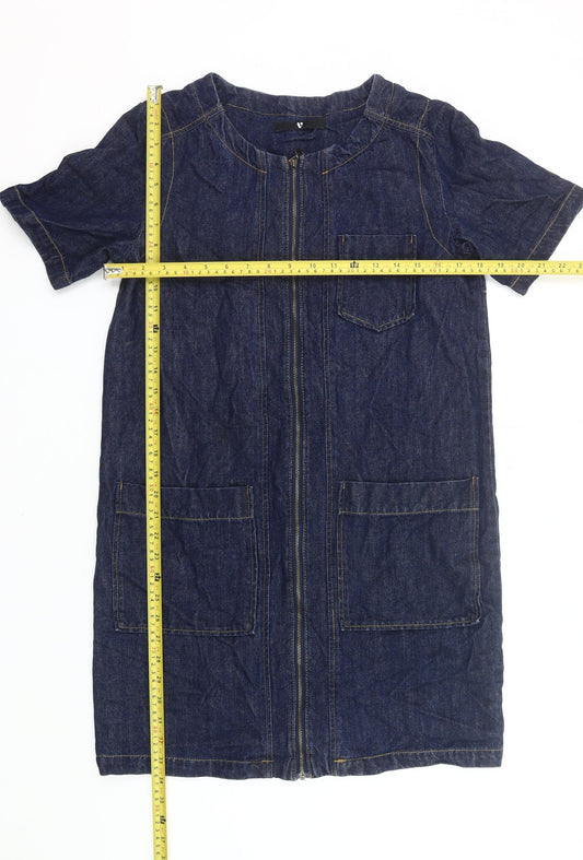 Very Women’s Blue Denim Knee Length Zip Shirt Dress Size 10