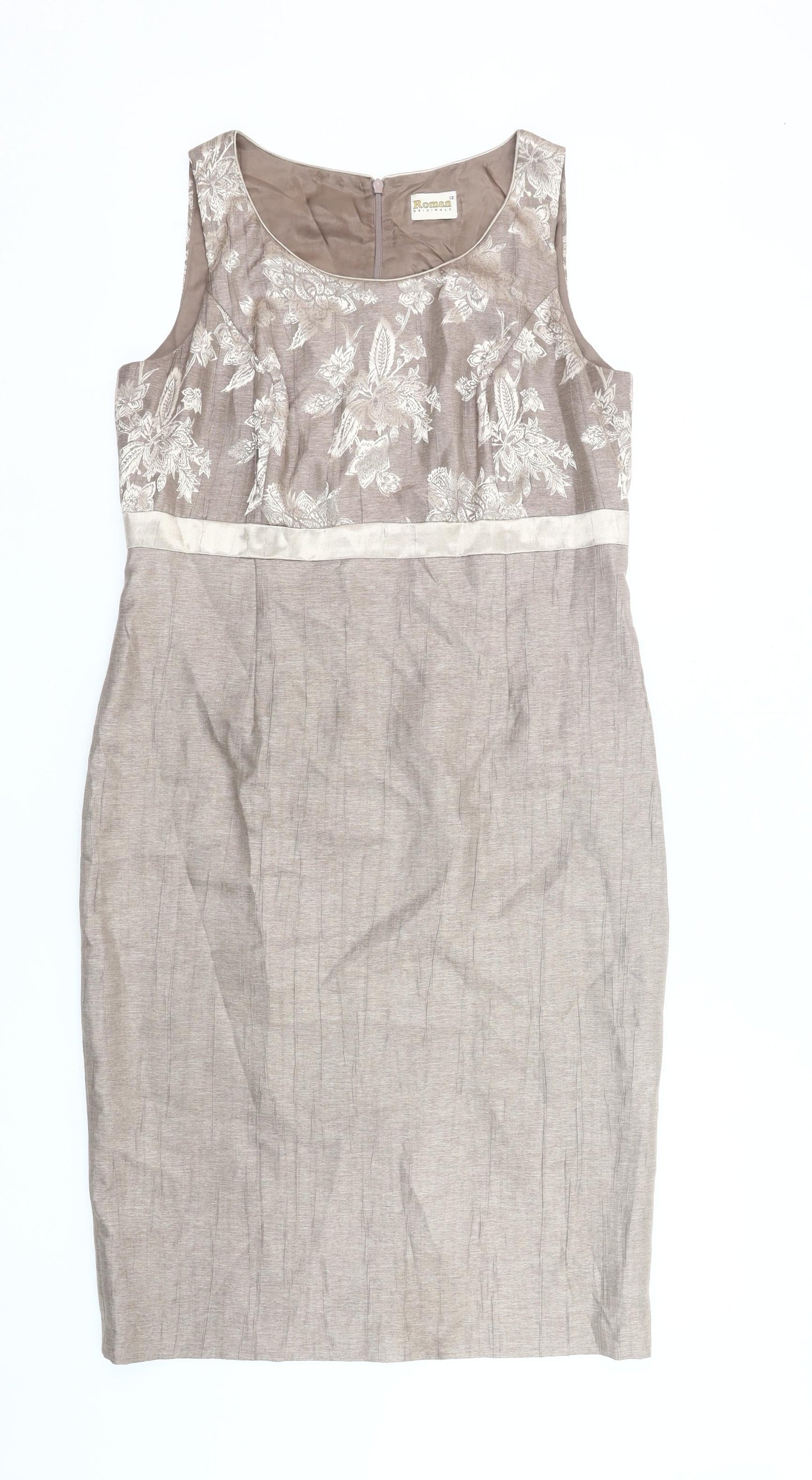 Roman Originals Women’s Beige Floral Sheath Dress Size 12 Sleeveless