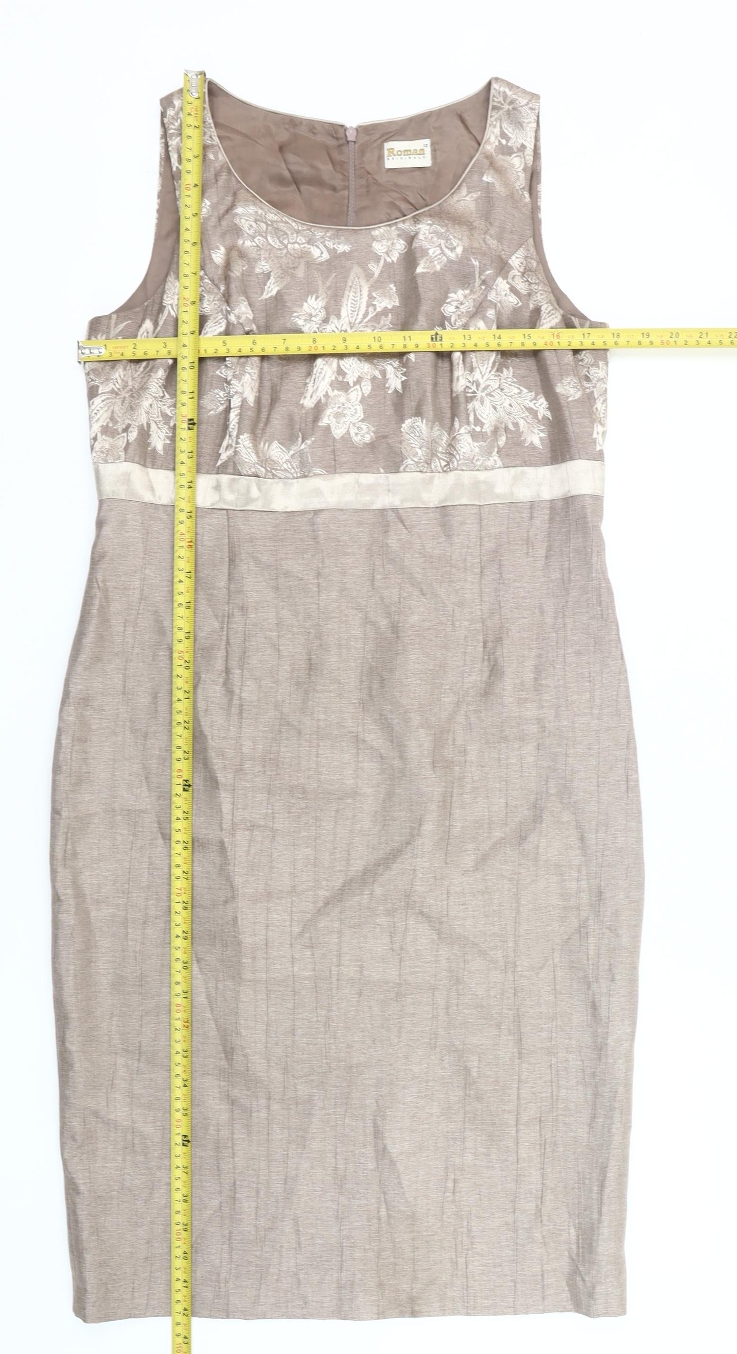 Roman Originals Women’s Beige Floral Sheath Dress Size 12 Sleeveless