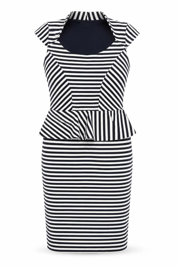 River Island Women’s Black White Striped Peplum Pencil Dress UK 10