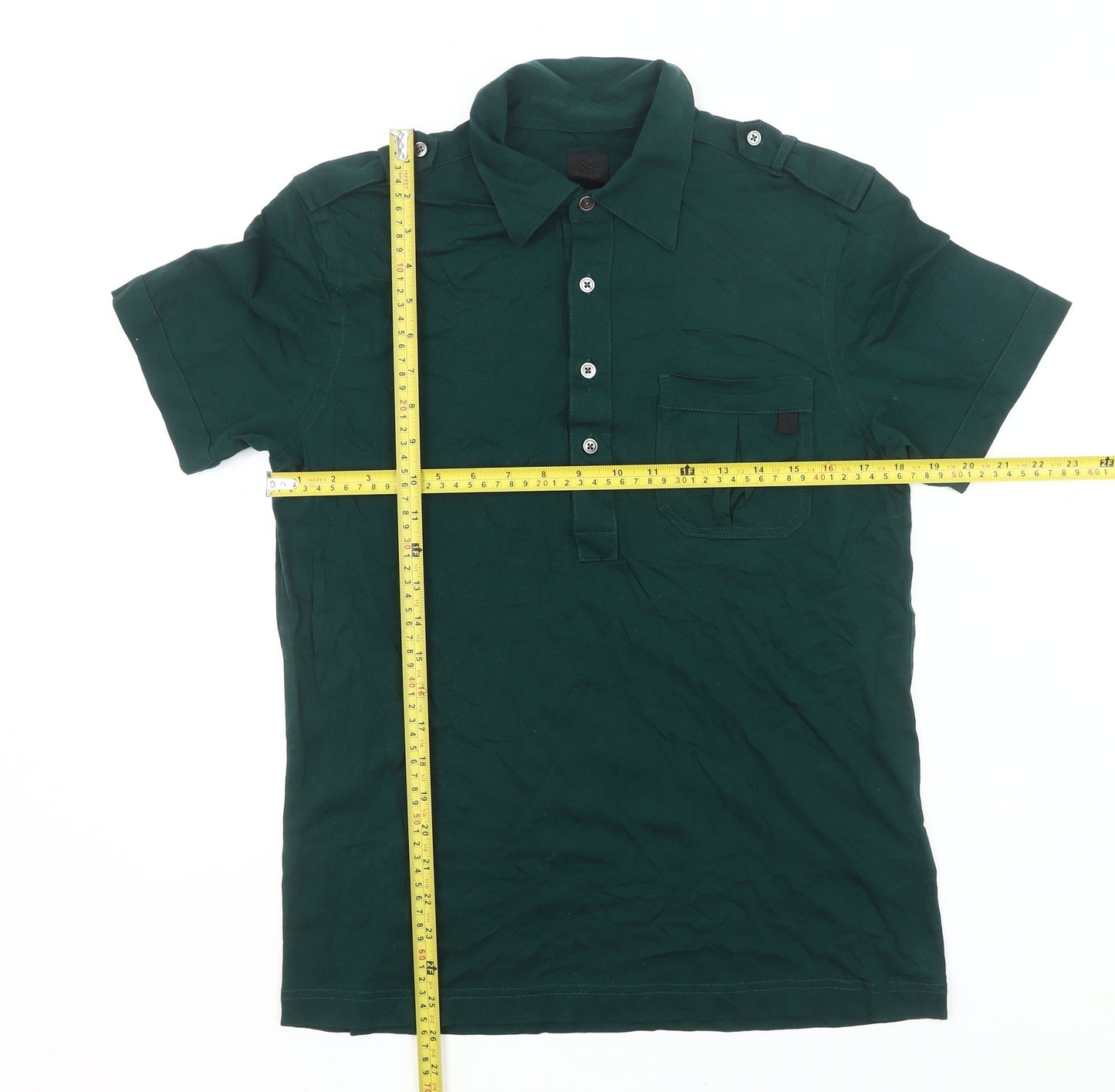 Pretty Green Men's Green Medium Polo Shirt Cotton Short Sleeve Casual