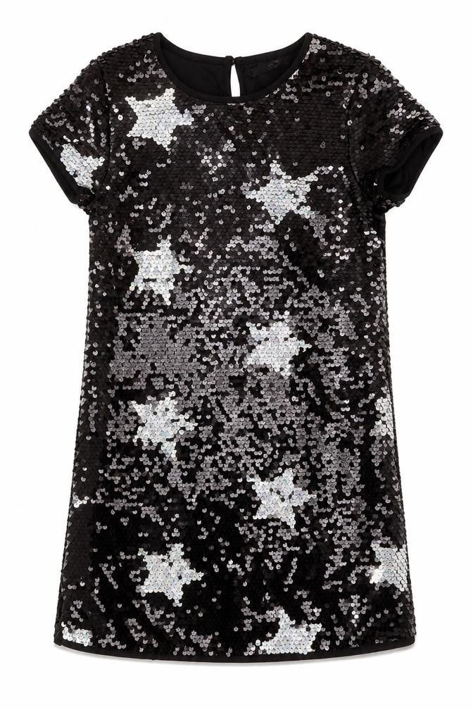 Marks and Spencer Girls Black Sequin Star Shift Party Dress 10-11 Years