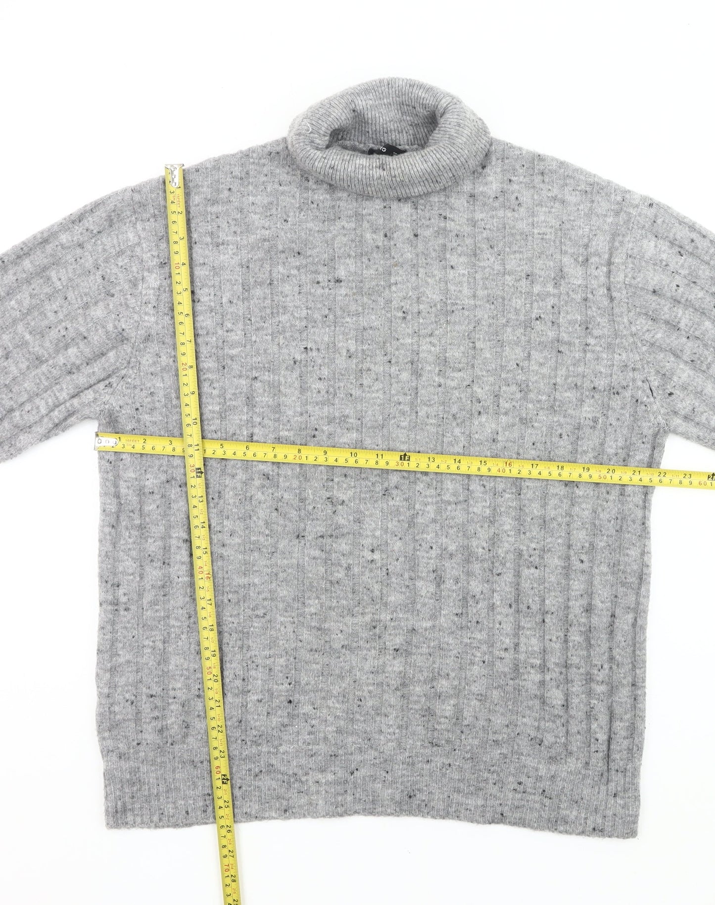 MNG Womens Grey Roll Neck Jumper Size 8 Wool Blend Pullover