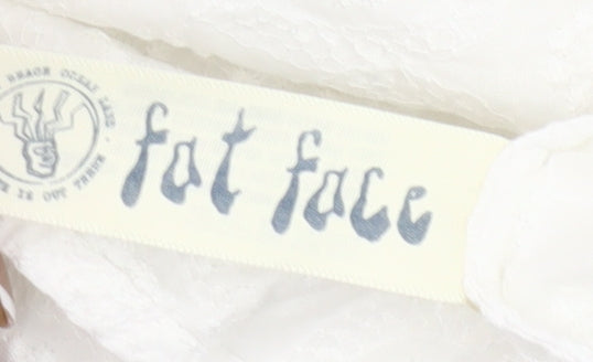 Fat Face Womens White Cotton Tunic Blouse Size S 3/4 Sleeve Scoop Neck